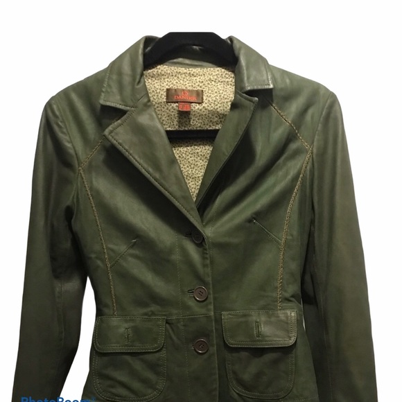 DANIER Women’s Green Leather Blazer Bomber Jacket
